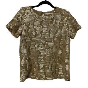 Marie Oliver Women’s Blouse XS Gold Sequin Mesh Evening Party Feminine Lined